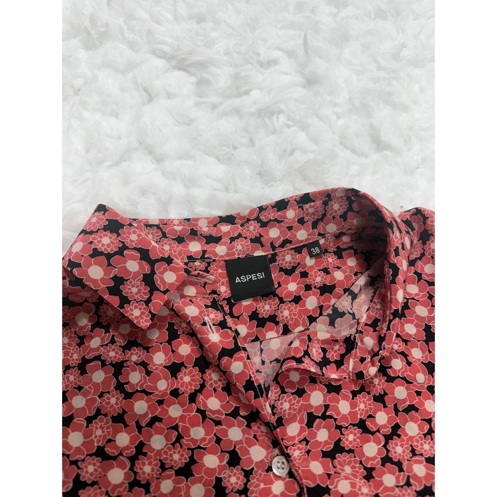 Aspesi Womens Pink Floral 100% Silk Button Down Shirt Blouse Made in Italy 38 EU